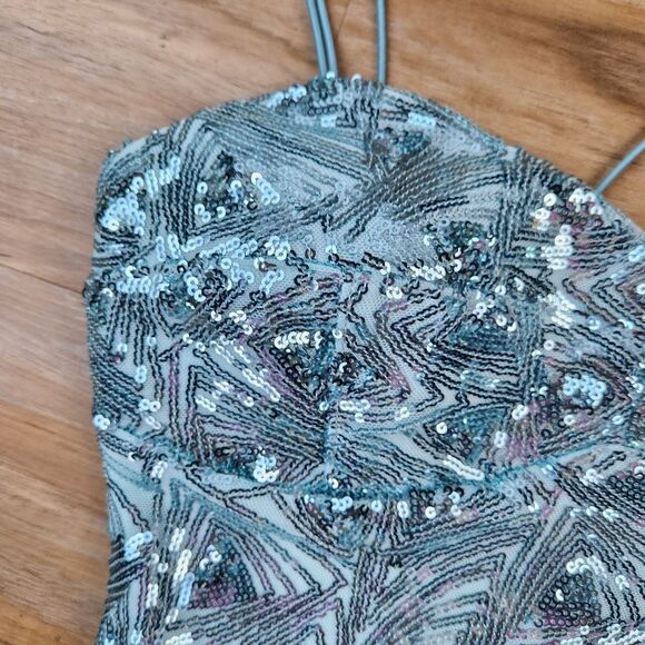 🩵NWT Speechless Mint & Silver Sequined Strappy Mermaid Sleeveless Gown Size 3 - Picture 8 of 13